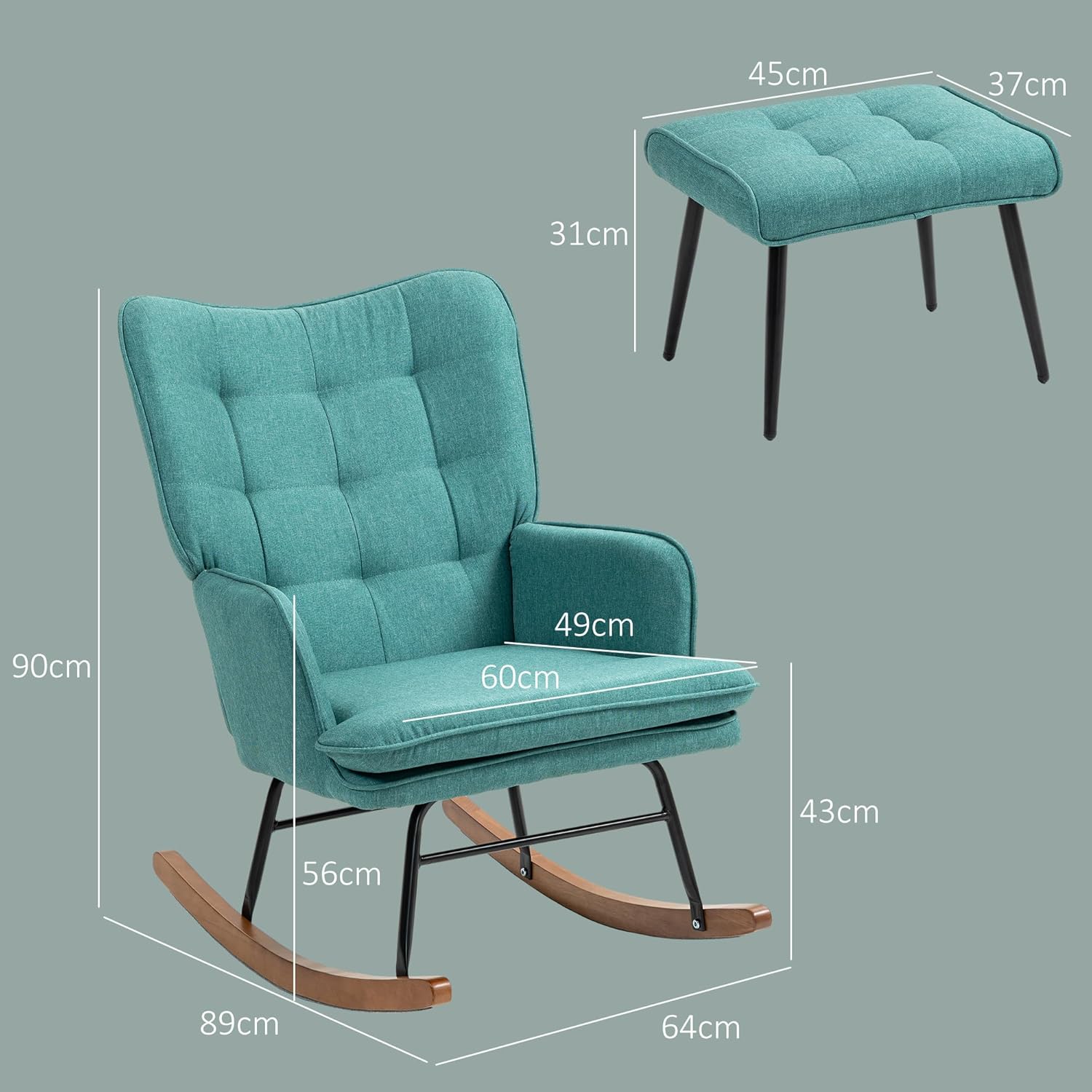 Thumbnail 2 de HOMCOM Silla Mecedora con Reposapiés Verde Azulado