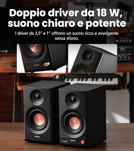 Detalle de Edifier MR3: Altoparlanti da Studio Compatti 2.0 con Bluetooth 5.4 e Controlli Frontali