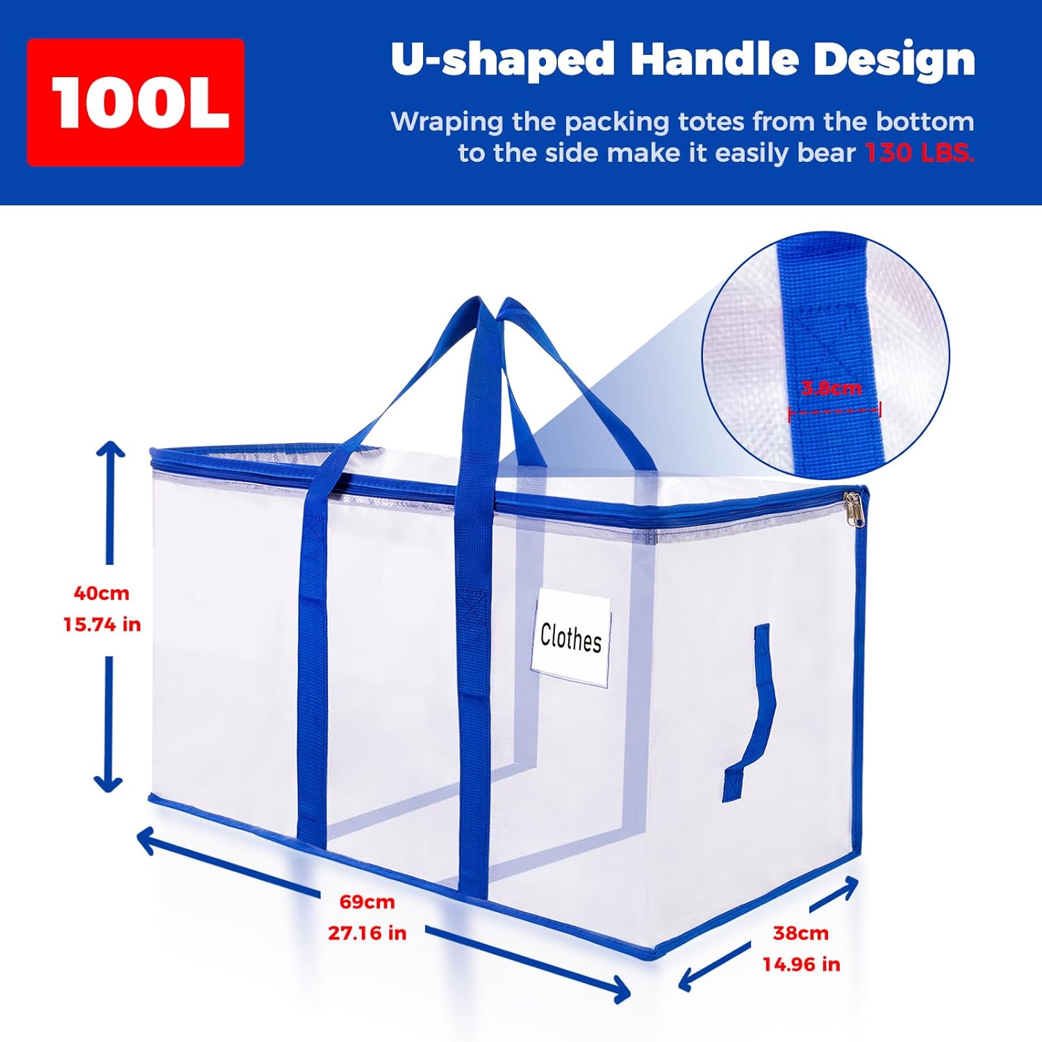 Detalle de ZFWDSY 105 L Moving Bags (8-Pack): Clear, Reusable Storage Totes with Zipper & Handles