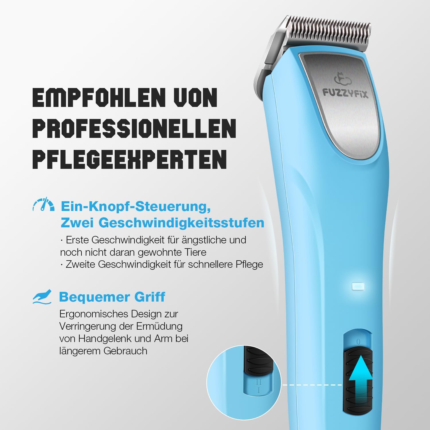 Detalle de FuzzyFix Professionelle Hundeschermaschine profi – leiser, kraftvoller Trimmer mit R-förmigen Klingen