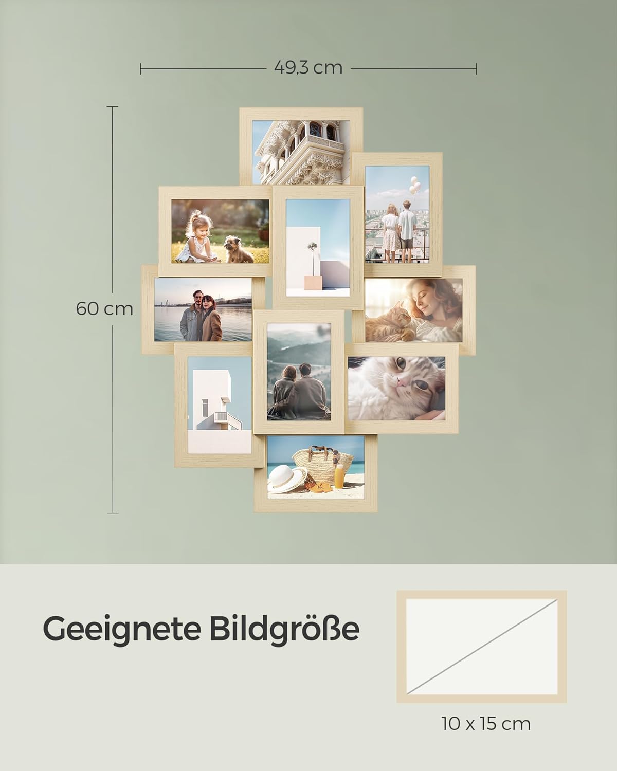 Thumbnail 4 de SONGMICS Bilderrahmen-Collage 10er Set – 10 x 15 cm Fotos, MDF & PS, naturbeige (RPF020N01)