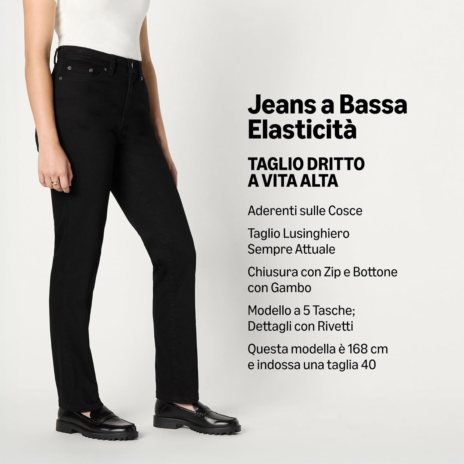 Detalle 2 de Amazon Essentials Jeans a Vita Alta a Gamba Dritta Donna – Nero, taglia 44-46
