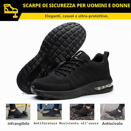 Detalle de Baofular Scarpe Antinfortunistiche da Uomo Donna - Leggere, Traspiranti e Antiscivolo (Nero, 43 EU)