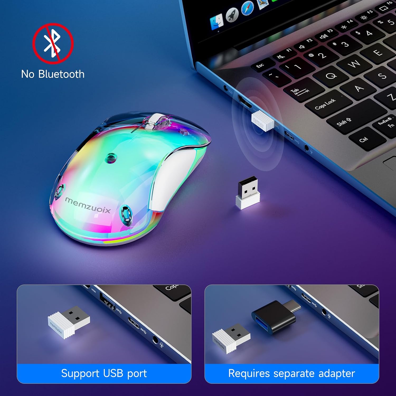 Detalle de memzuoix LED Wireless Mouse (Rechargeable 2.4G, USB receiver) – Blue
