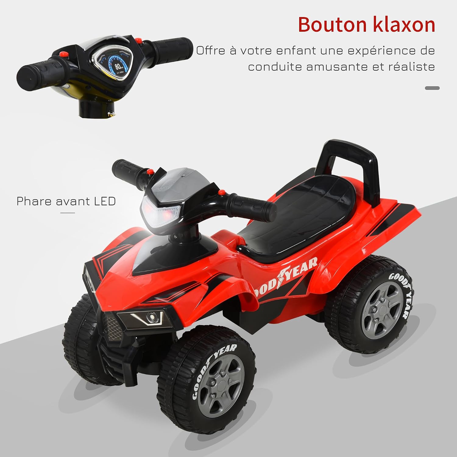 Detalle de HOMCOM 370-108RD kinderquad met led-koplampen en claxon