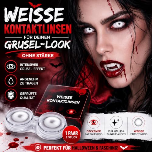 Detalle de Costumed lentes de contacto blancas diarias 0,00 dioptrías para Halloween