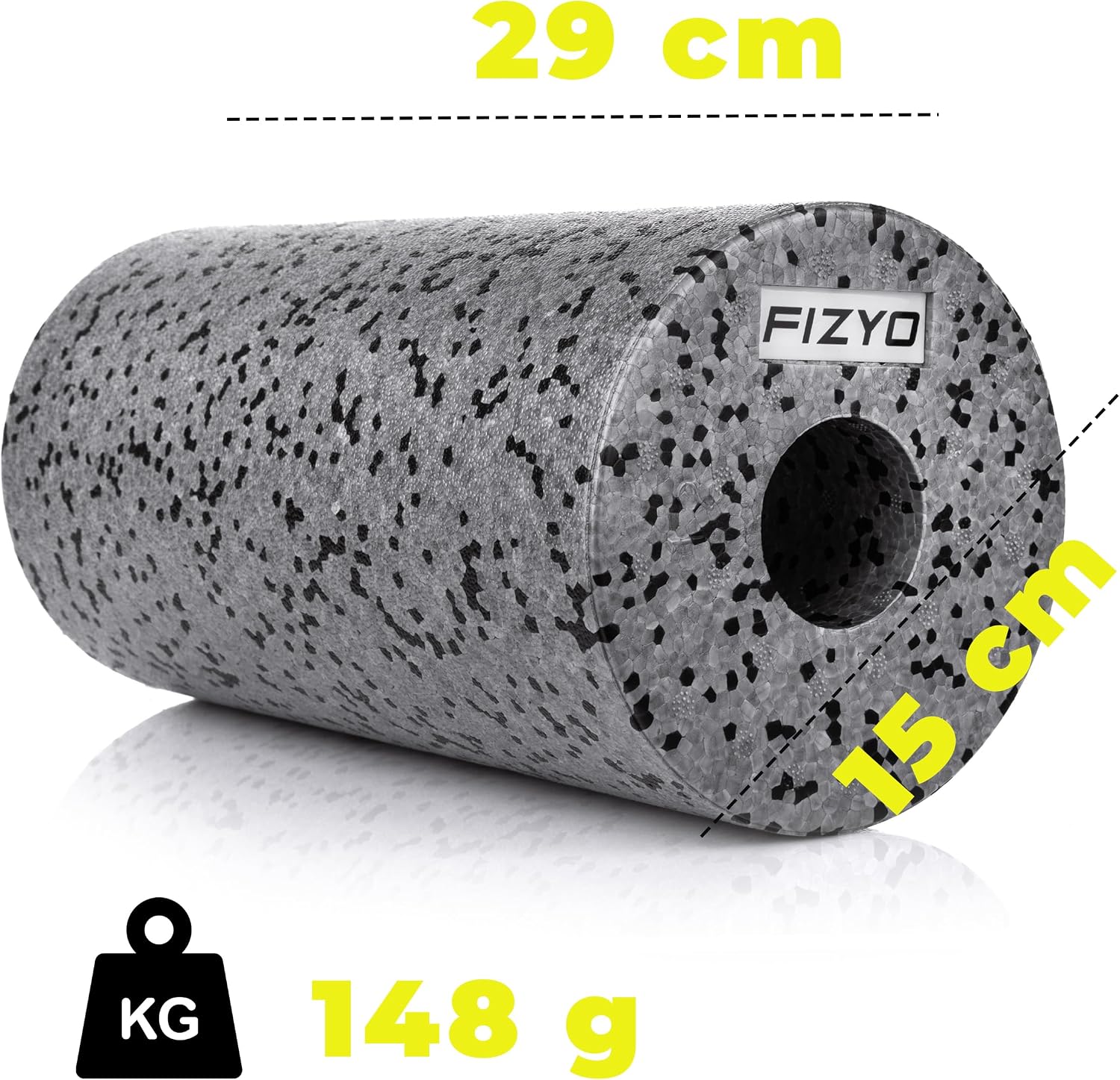 Detalle de Fizyo Faszienrolle aus EPP (mittelfest) 30×15 cm – Kompakte Foam Roller für Rücken, Triggerpunkte, Yoga & Regeneration (Silber)