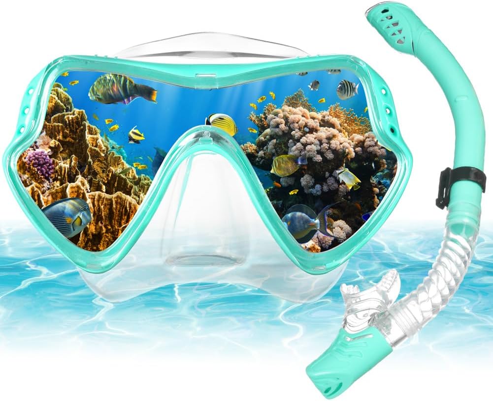 Detalle de AOOSA snorkelset met gehard glas, 180° zicht en droge snorkel