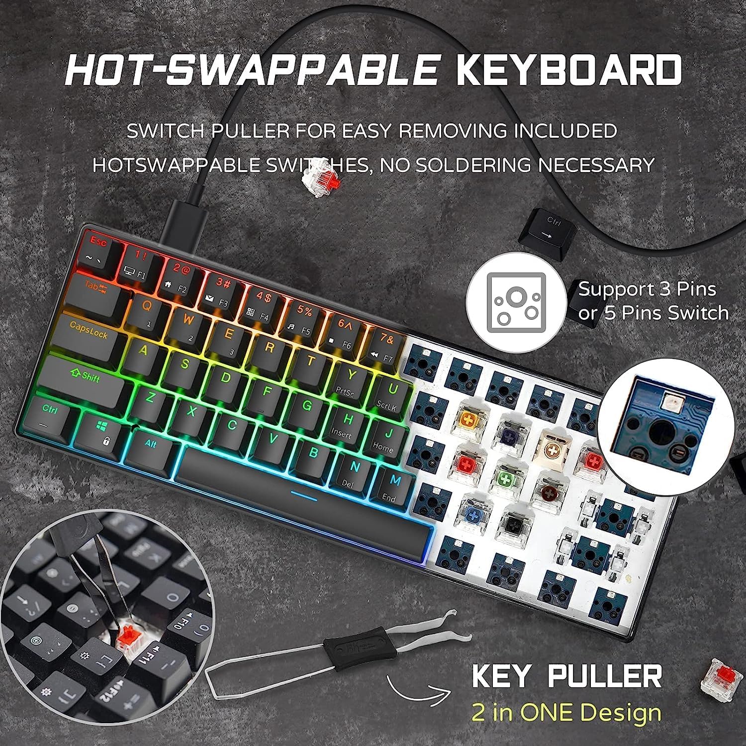 Thumbnail 2 de RK ROYAL KLUDGE RK61 Wired 60% Mechanical Keyboard with RGB Backlight
