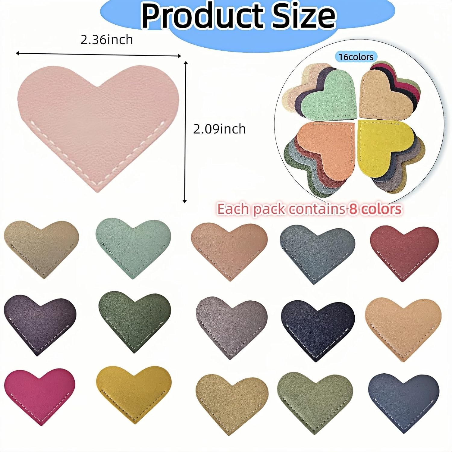 Detalle 1 de OOEOO PU Leather Heart Corner Bookmarks, 8-Piece Multicolor Set