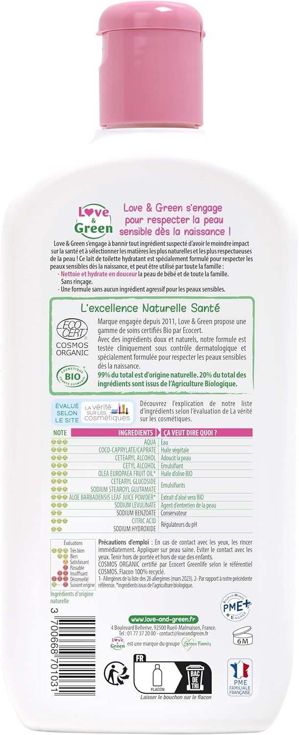 Thumbnail 1 de Love & Green Lait de Toilette Hydratant Bio 0% sans parfum (fabriqué en France) – 500 ml
