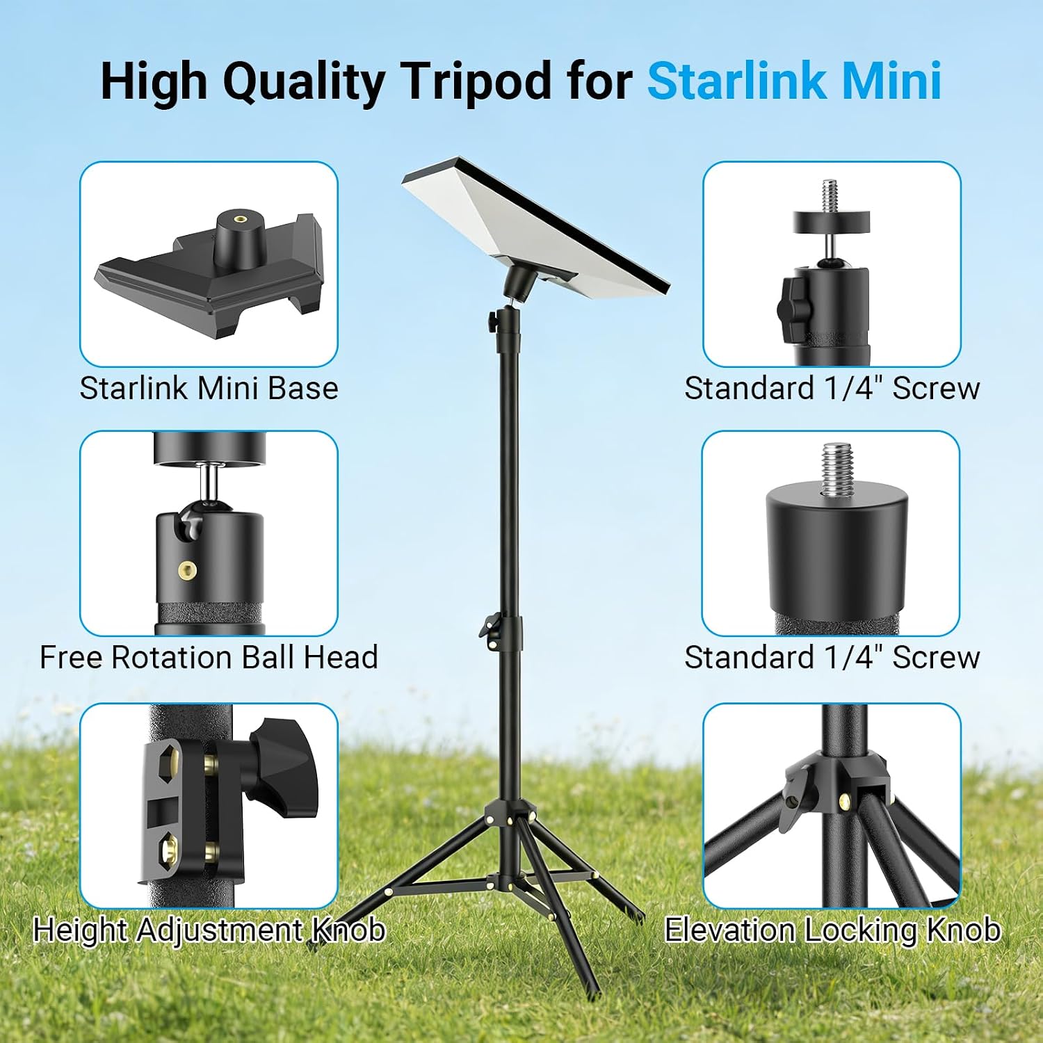 Thumbnail 5 de Starlink Mini Tripod Mount with Adapter: Height-Adjustable, 360° Tilt for Outdoor Starlink Mini Terminals