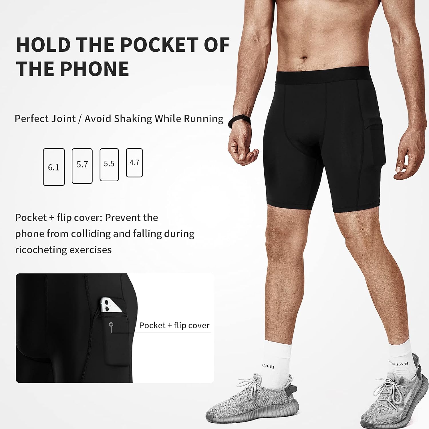 Detalle de Niksa 1- or 3-Pack Men's Compression Shorts: Base Layer Running Shorts with Cell Phone Pockets