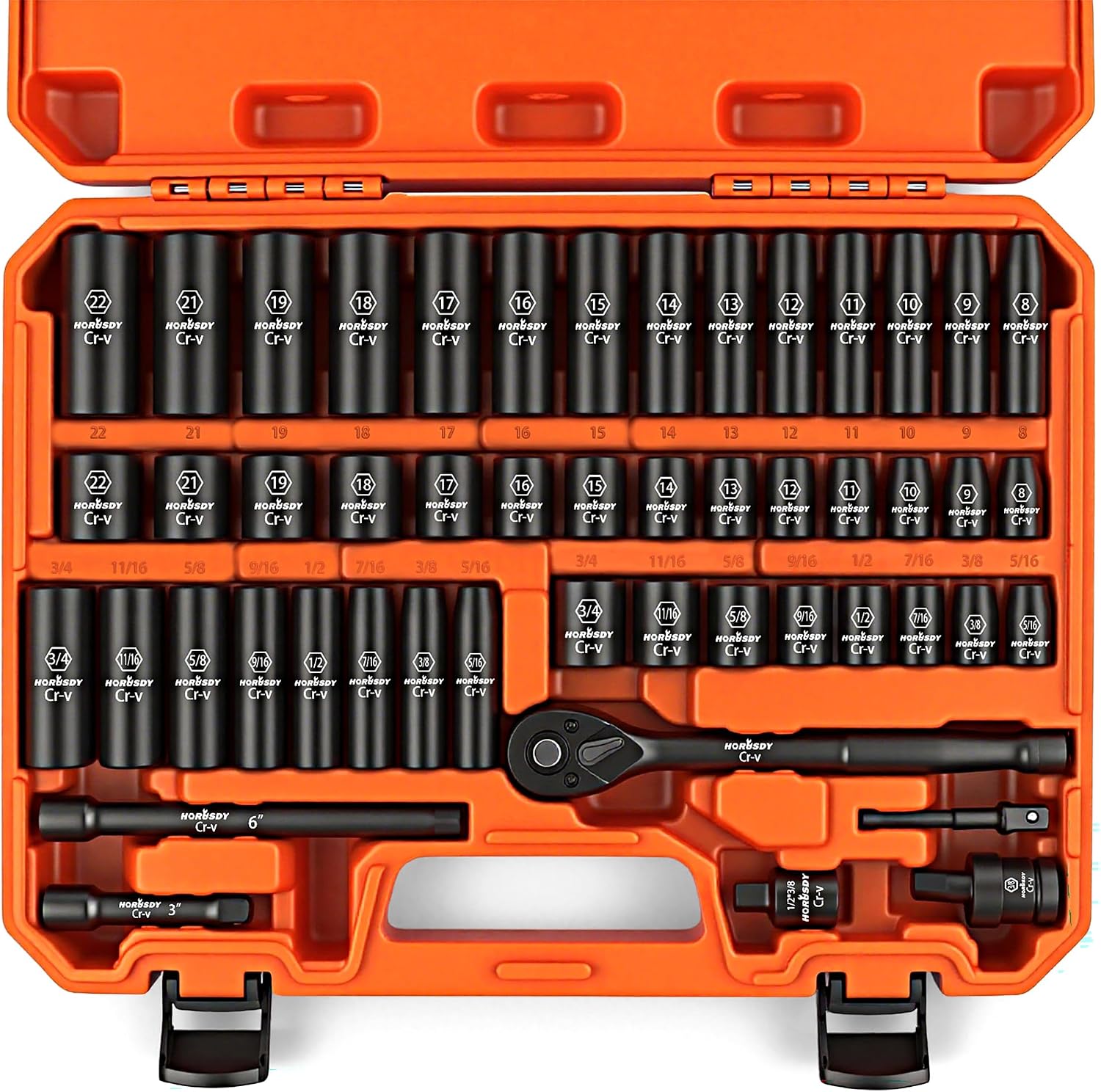 Detalle de HORUSDY HORUSDY-38-SAE-METRIC-50PC 3/8-Inch Drive Impact Socket Set, SAE and Metric