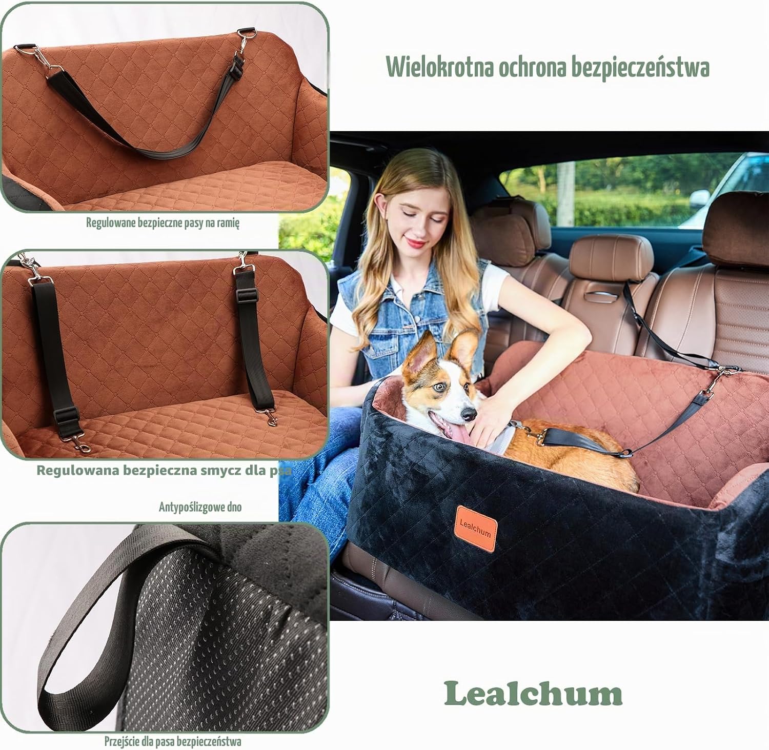 Detalle de Lealchum fotelik samochodowy dla psa z pianką z pamięcią kształtu, aksamitny