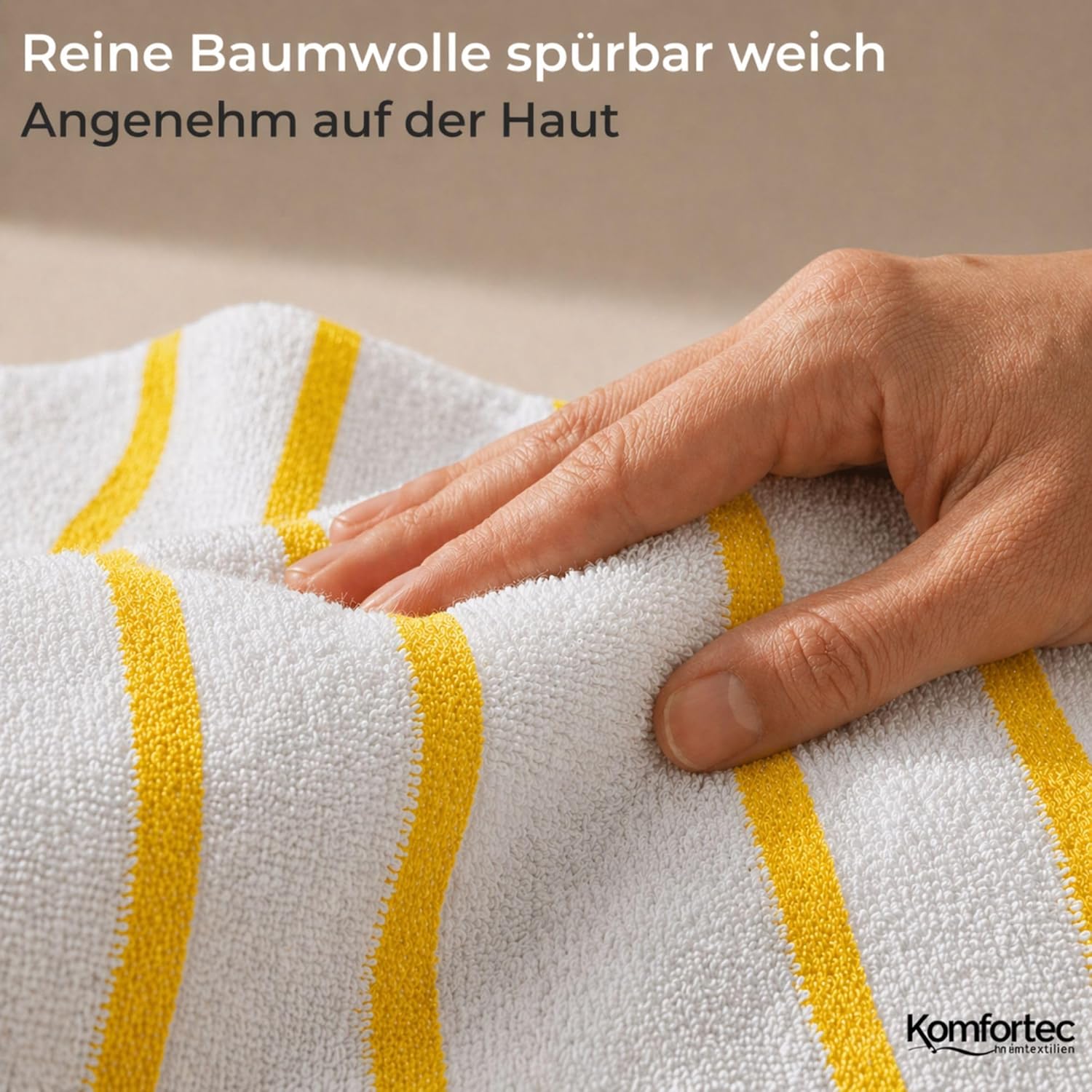 Thumbnail 2 de Komfortec Serviette de Plage 100 x 180 cm en coton à rayures – grand drap de bain, douceur absorbante