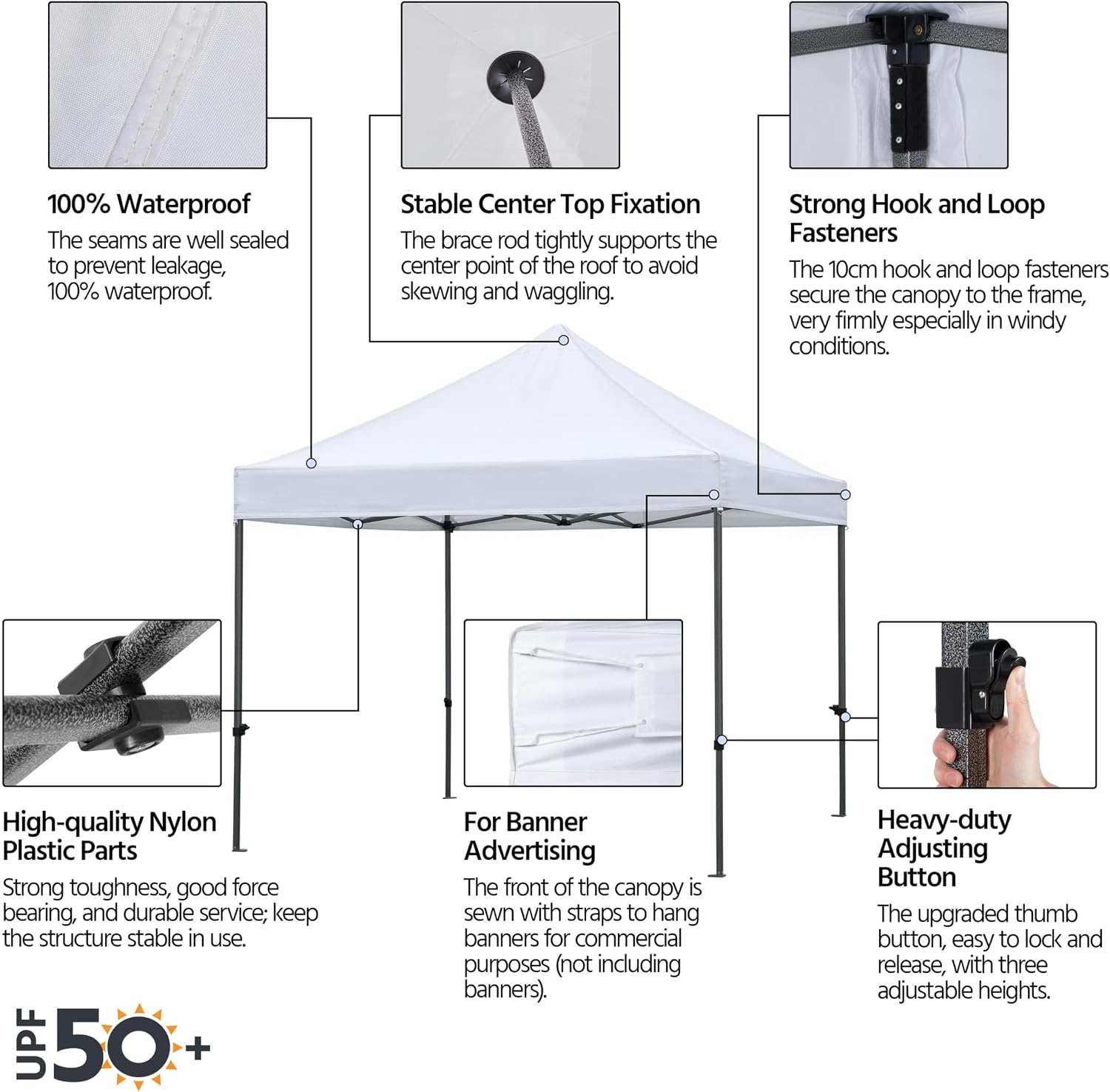 Detalle 2 de Yaheetech YThfd40001001 10 x 10 ft Pop-Up Canopy, White, UPF 50+