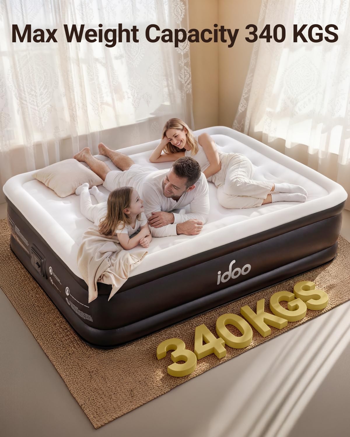 Thumbnail 4 de iDOO King Size Inflatable Air Mattress with Built-In Pump (203 x 152 x 46 cm)