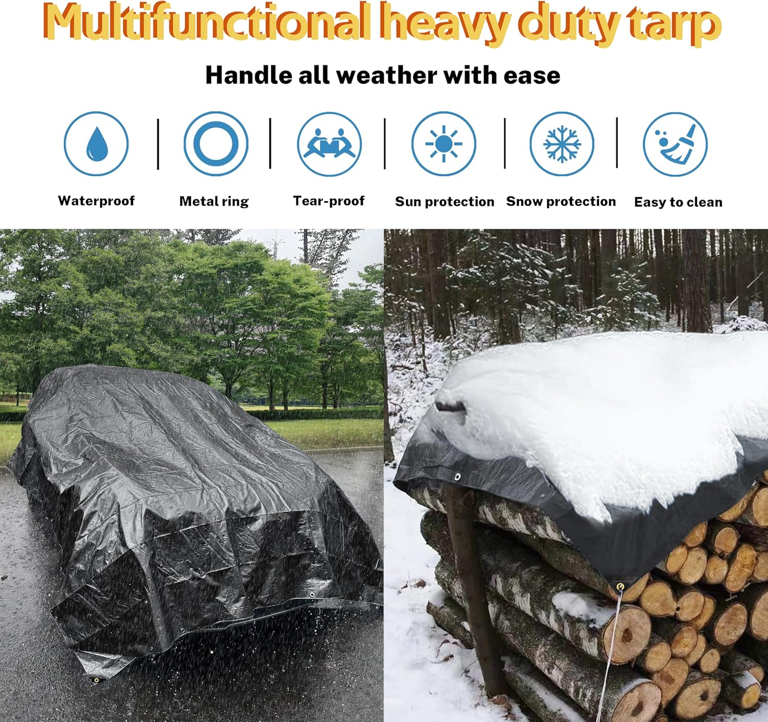 Thumbnail 1 de TARPAL 8x10ft 14mil Black Heavy-Duty Tarp (Water & UV Protection)