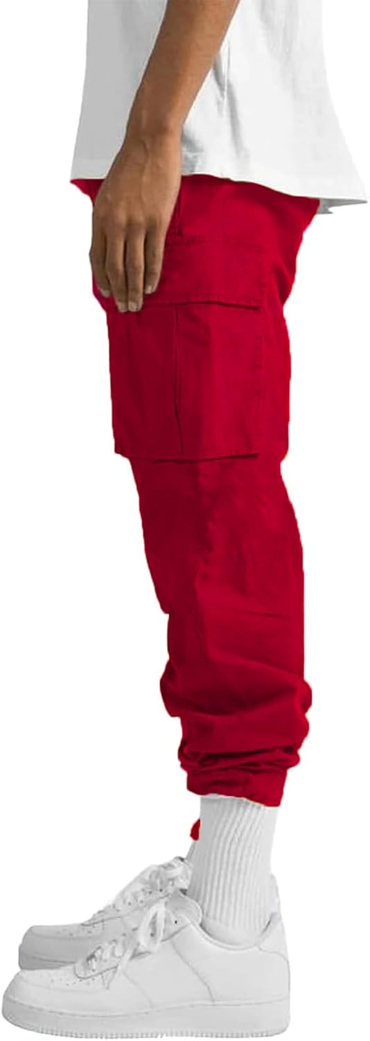 Detalle de HUNGSON Men’s Cargo Pants Drawstring Casual Hiking Joggers (Loose Straight Cotton)