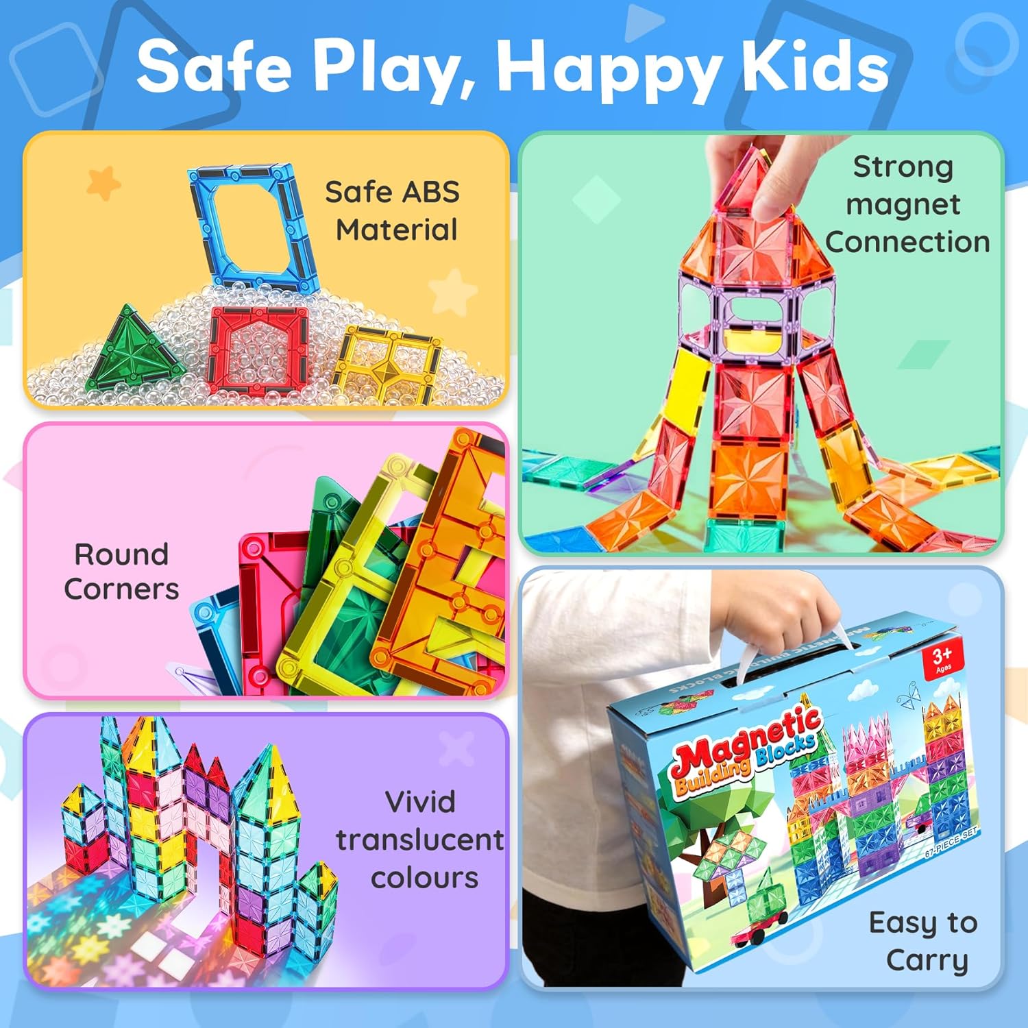 Thumbnail 5 de WOOBLO Magnetische Bausteine (67 Teile) – Magnetspiel STEM/Montessori für Kinder ab 3 Jahren