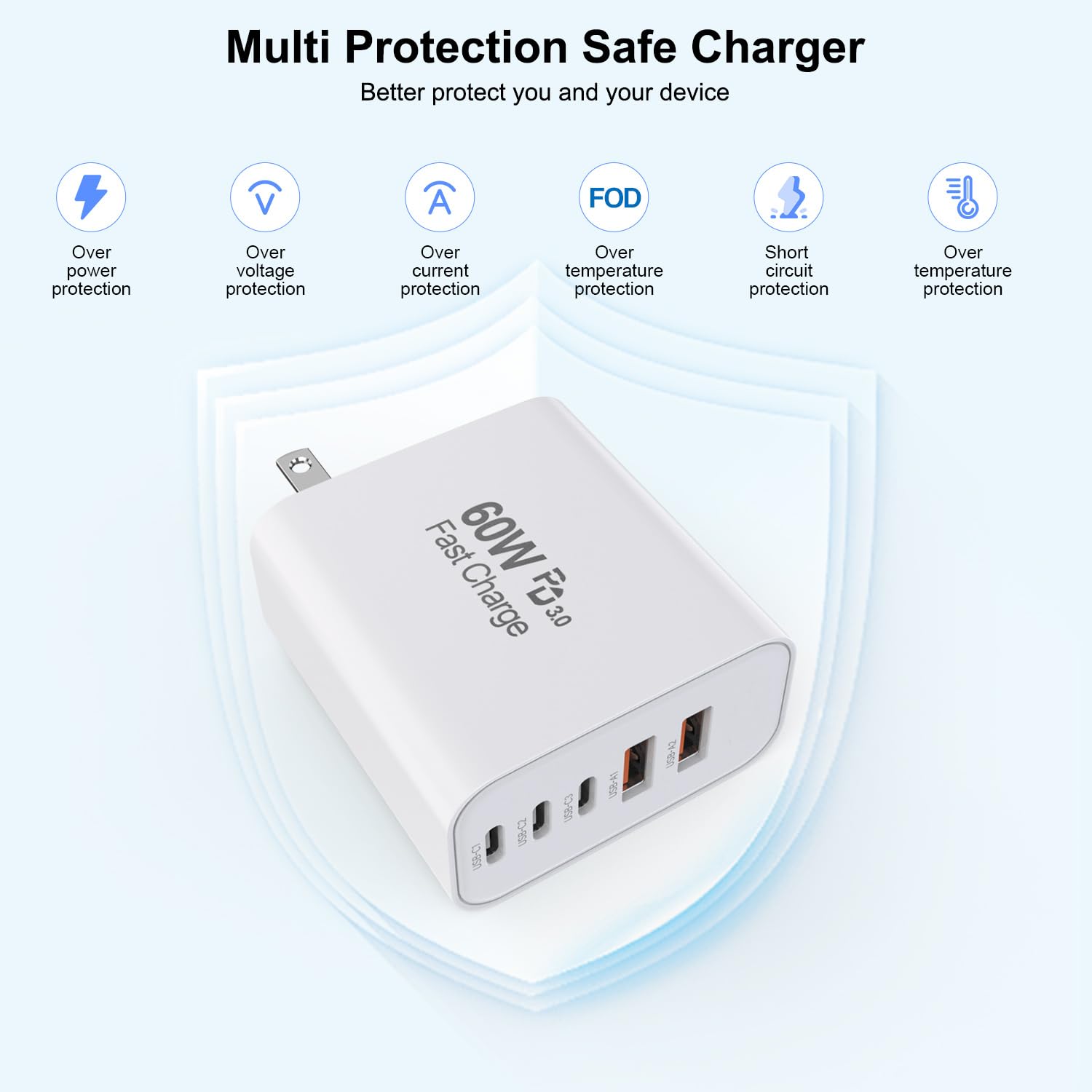 Detalle de 3-Pack Apple 17 Pro Max Charger: 60W 5-in-1 USB-C Wall Block with PD 3.0 and QC 3.0