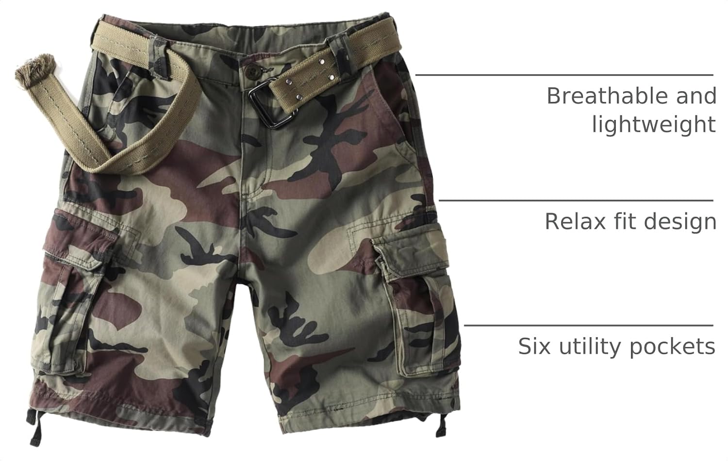 Detalle 2 de AKHIKING Camouflage Cargo Shorts for Men: 100% Cotton, 6-Pocket Outdoor Utility