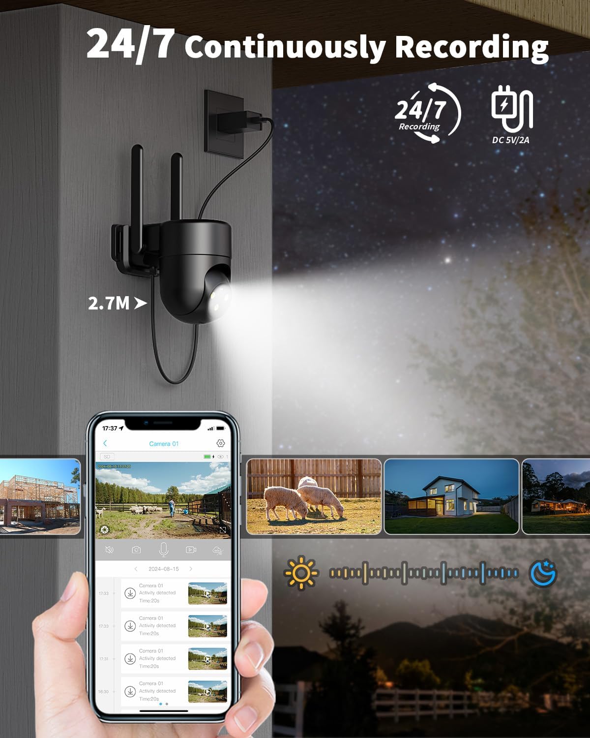 Thumbnail 2 de NUASI 4G LTE Outdoor Security Camera with SIM: 2K PTZ with AI Human Detection
