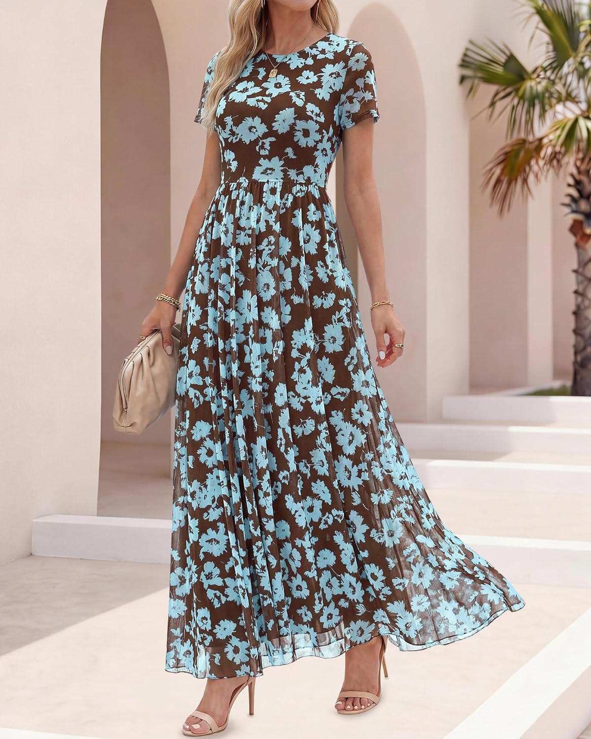 Detalle de BTFBM Summer Dresses for Women 2026 Floral Maxi – Formal to Casual, Perfect for Weddings and Vacations
