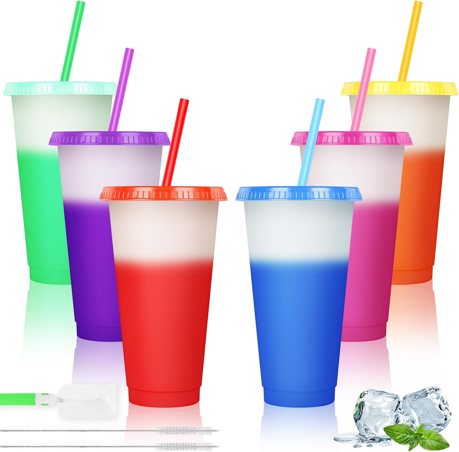 Detalle de AUAUY kleurveranderende bekers, 710 ml, set van 6 met deksel en rietje