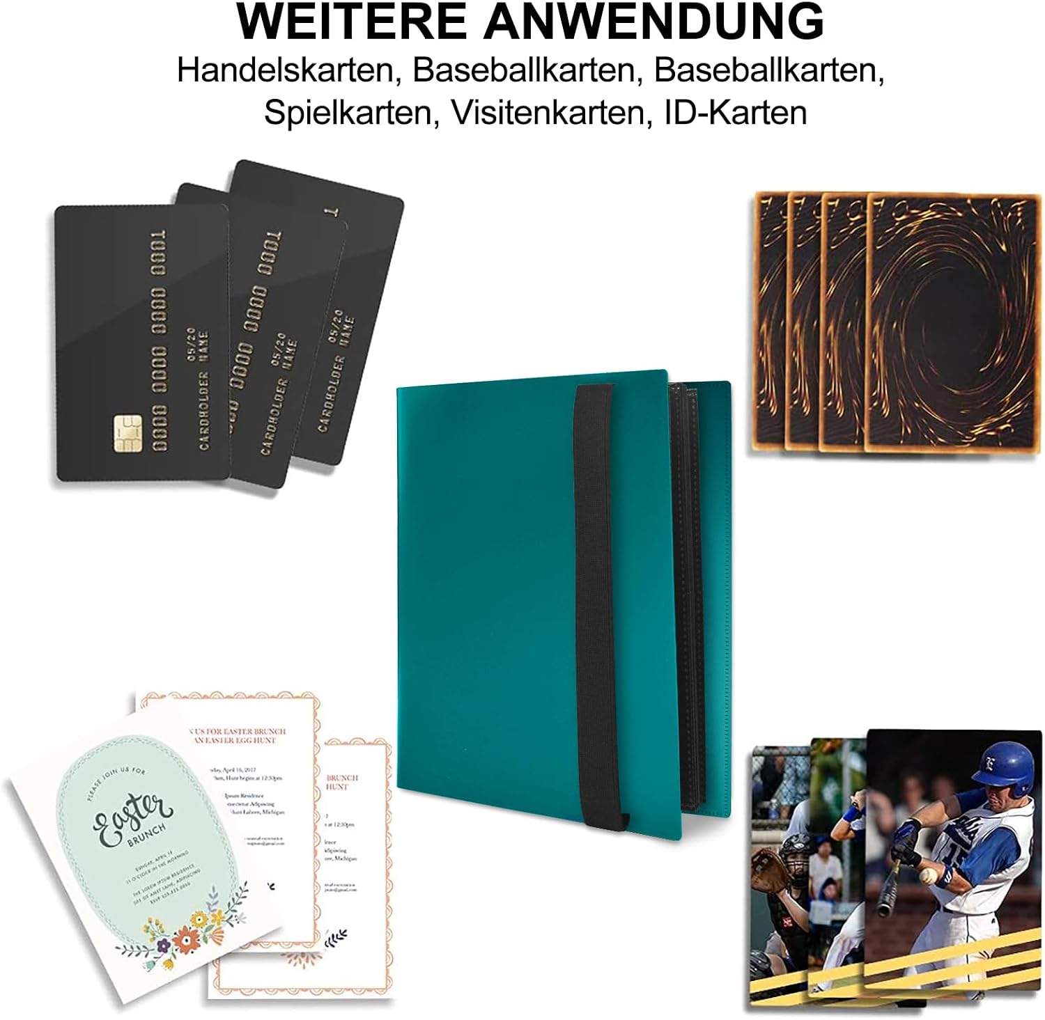 Thumbnail 6 de JUSONEY Sammelkarten-Album mit 540 Taschen (30 Seiten) – 9 Pocket Pro Seite, wasserdichter türkisfarbener Buchdeckel