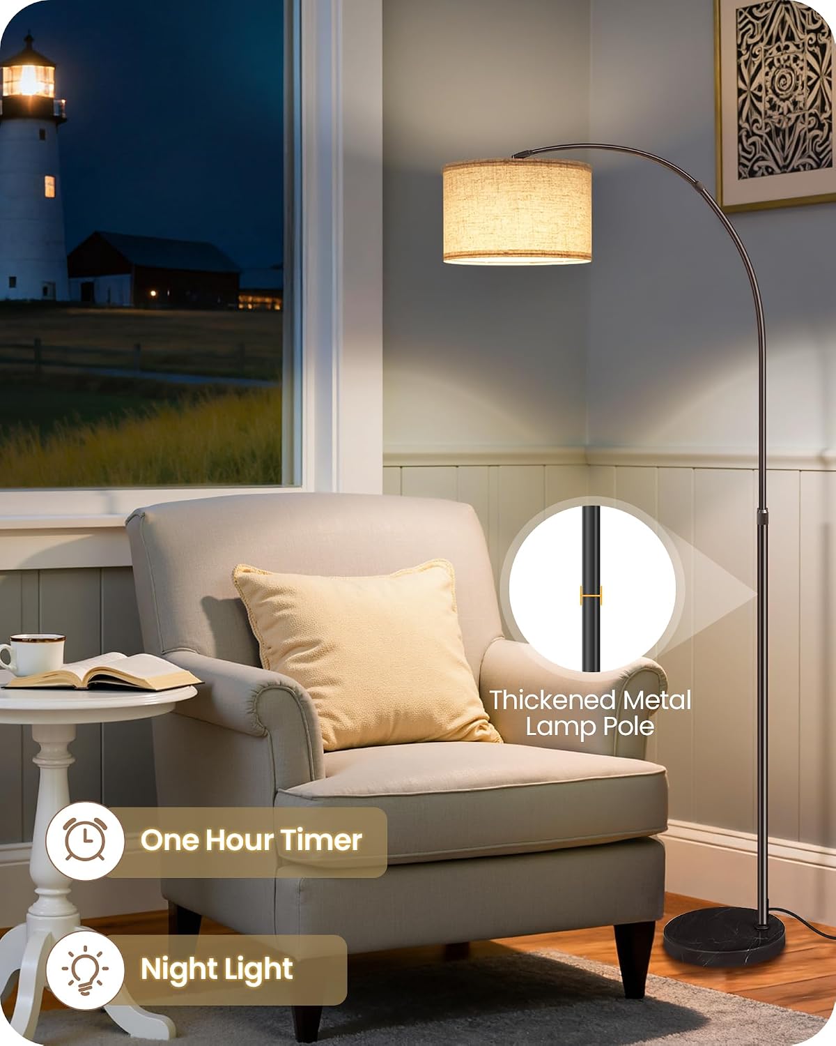 Thumbnail 5 de GOEBLESON Arc Floor Lamp with LED Bulb & Remote Control – Stepless Dimming, Colour Temperature, and Rotating Head