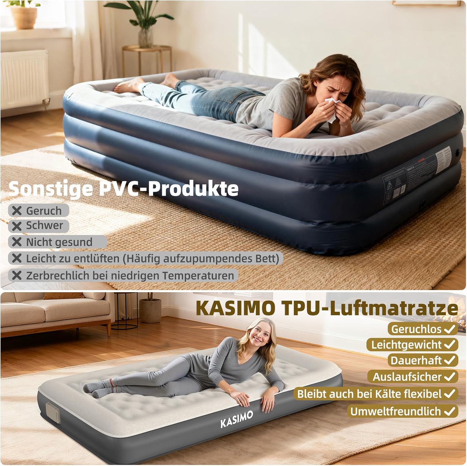Detalle de KASIMO TPU Luftmatratze selbstaufblasend – 1 Person 190x90x22 cm mit integrierter Pumpe