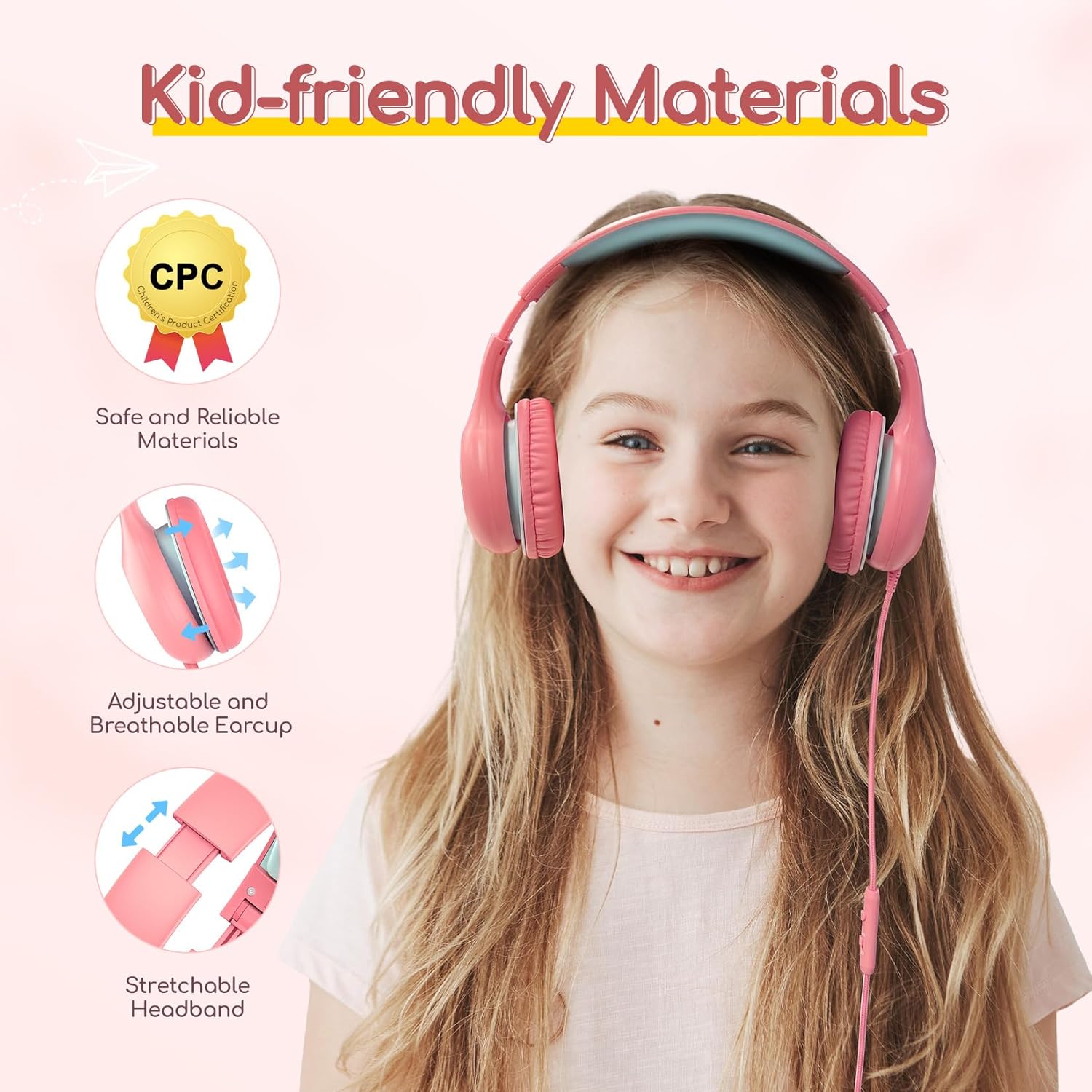 Detalle de EarFun Kinder Kopfhörer mit Kabel – Lautstärkebegrenzer 85/94 dB, faltbar & Over-Ear