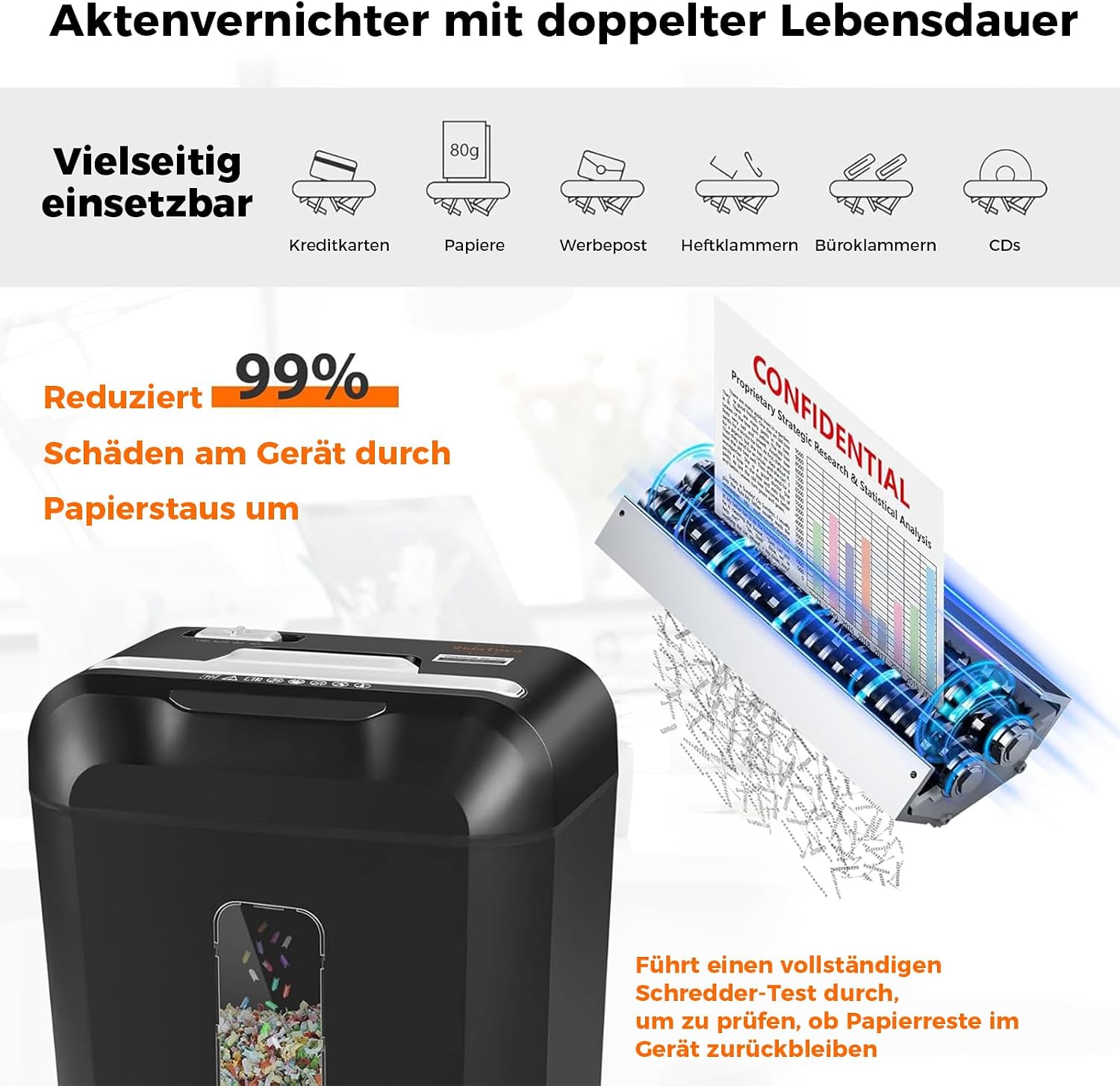 Detalle de Schredder, 10 Blatt Kreuzschnitt P-4 – VidaTeco Aktenvernichter mit 14 L Behälter für Homeoffice