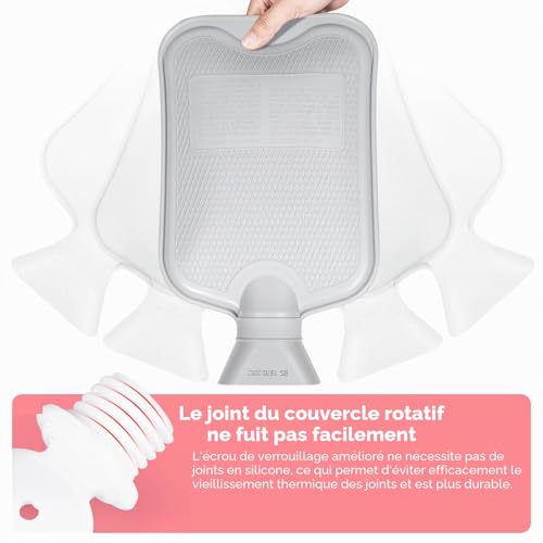 Detalle de BOLEi Bouillotte Avec Housse 2L — Rose, étanche, avec poche Kangourou