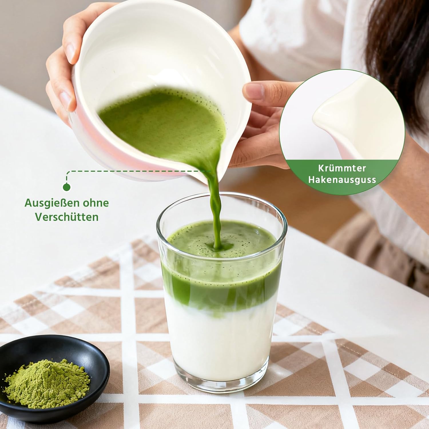 Detalle de Newthinking Matcha Besen Set – 7-teiliges Rosa Matcha Set mit Bambusbesen und Zubehör