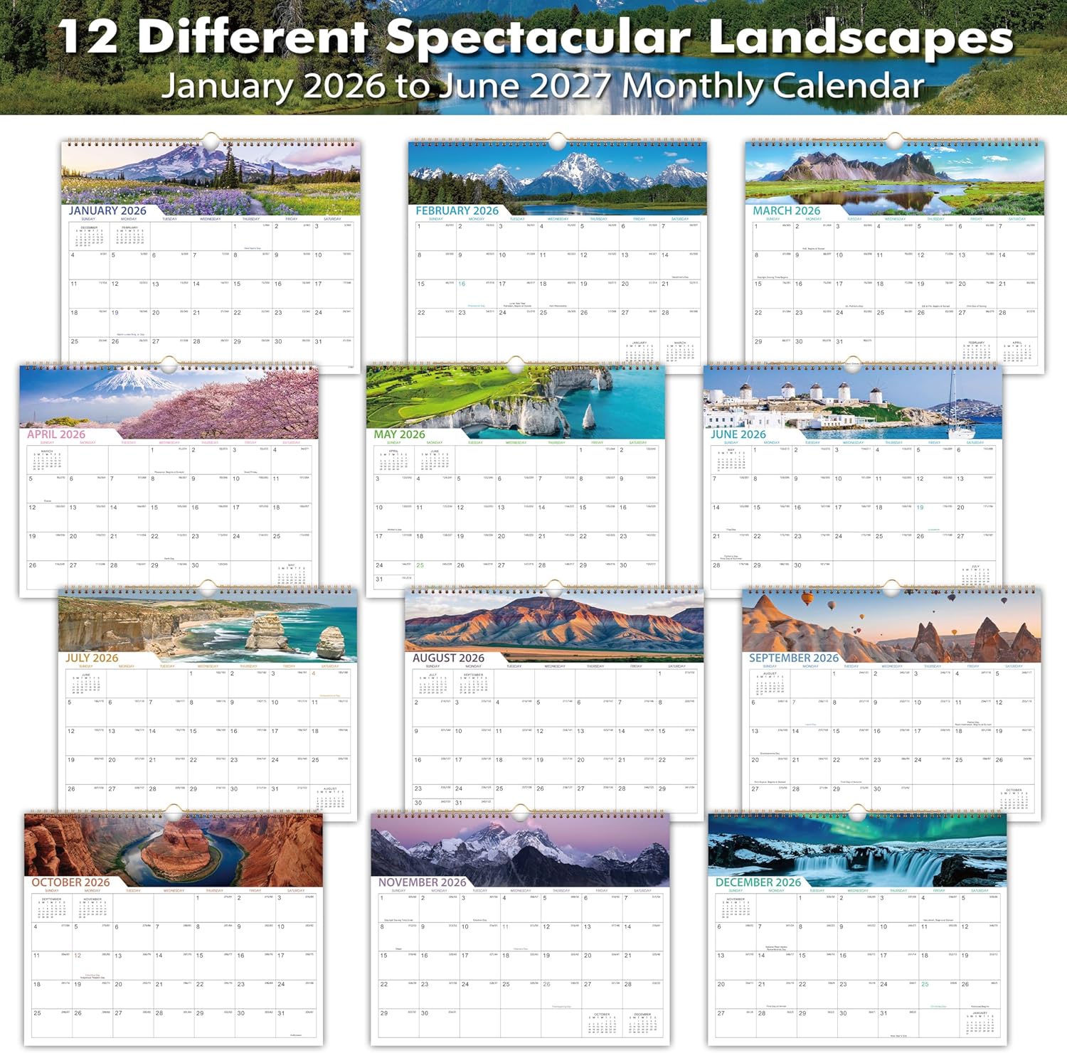 Thumbnail 4 de 2026 Calendar 18-Month Wall Calendar 15" x 11.5" 📅