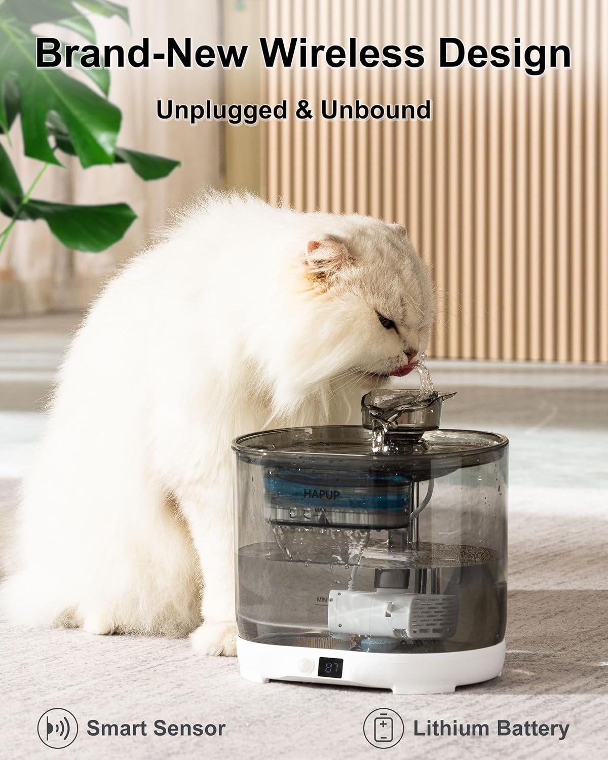 Detalle 2 de HAPUP Cordless Cat Water Fountain, 73 oz
