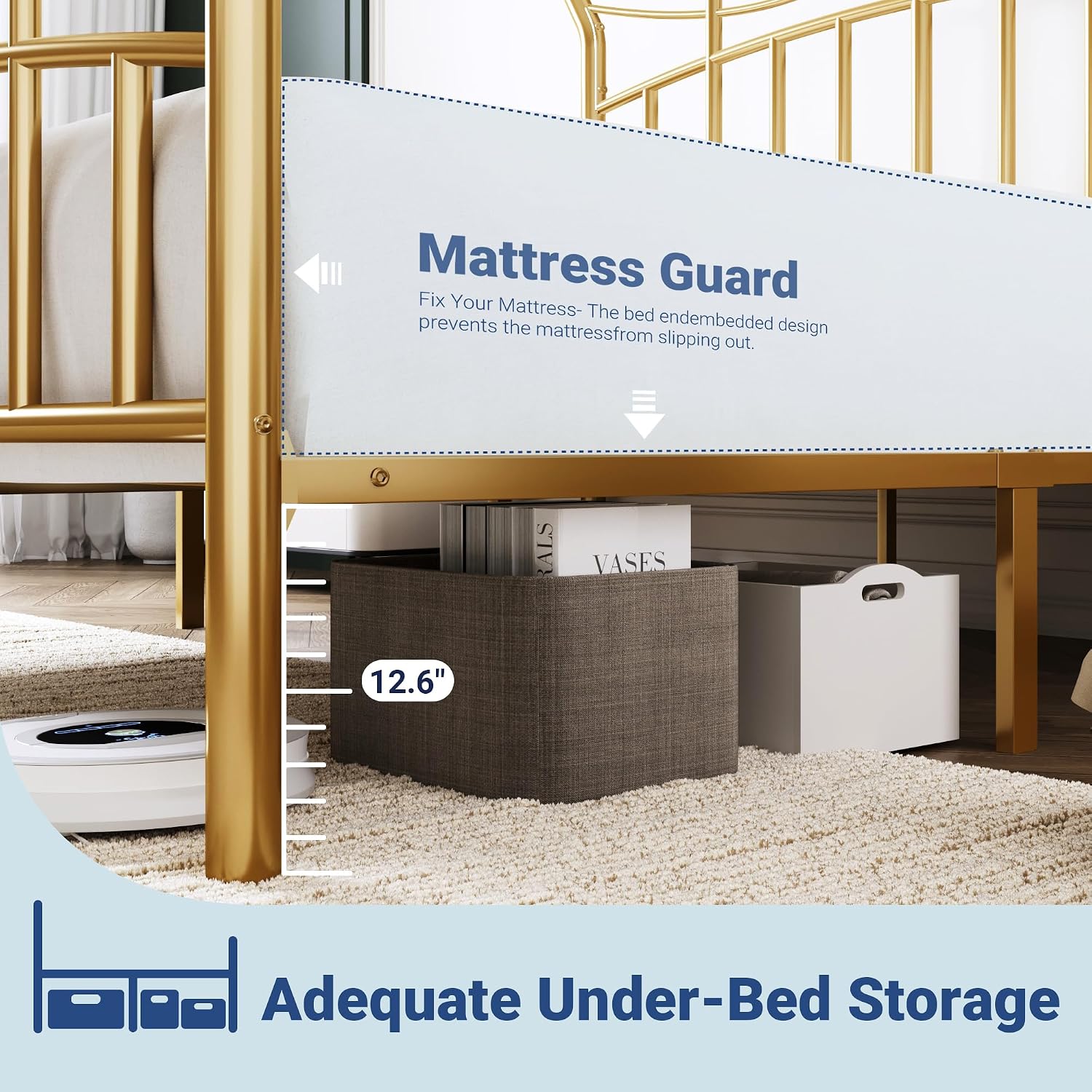 Detalle de Allewie Metal Platform Bed Frame, King Size