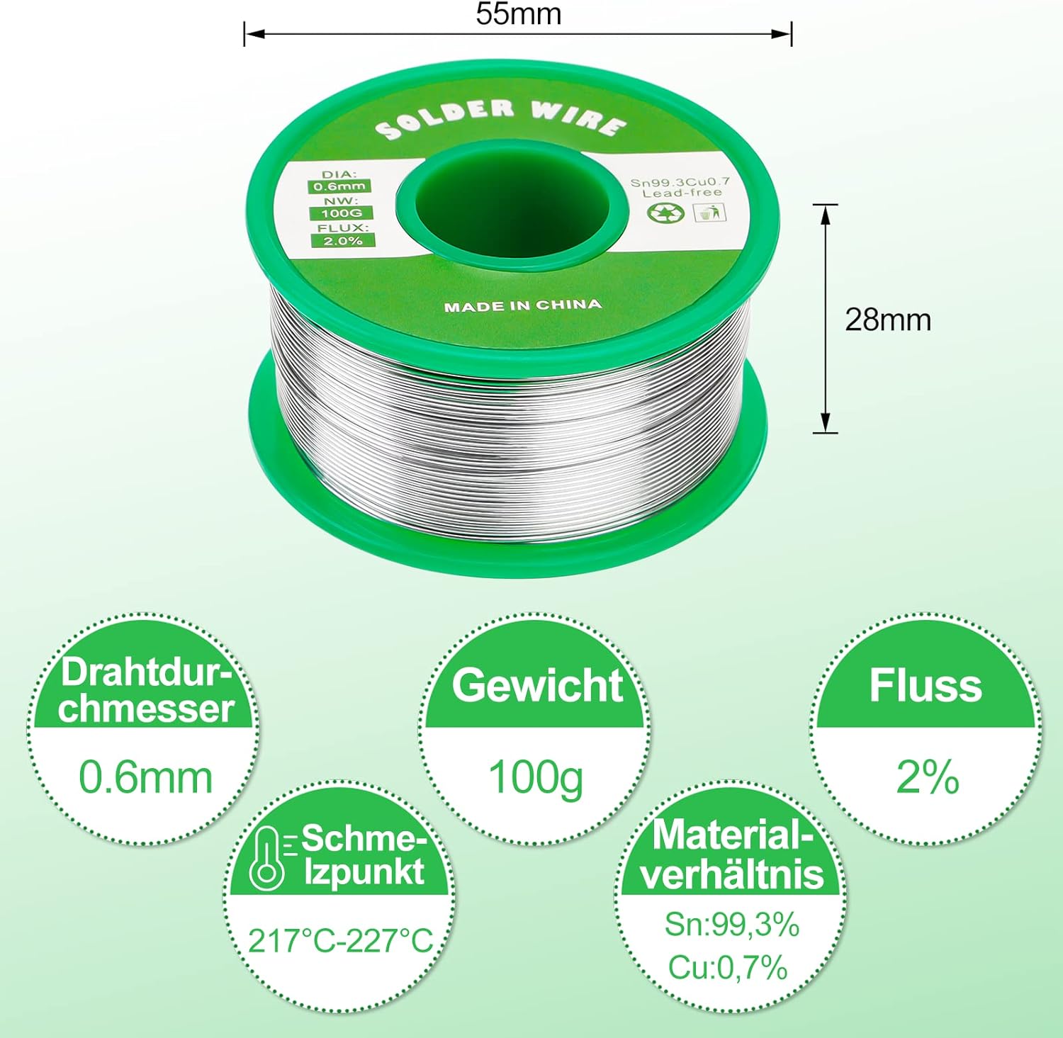 Detalle de Gruiqrd Bleifreier Lötzinn 0,6 mm – Elektronik-Draht, 100 g
