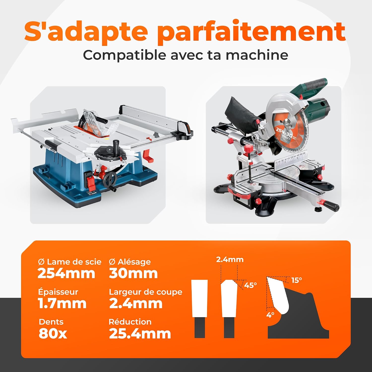 Detalle de Lame de scie circulaire BAUBECK Pro 254 mm x 30 mm (adaptateur 25,4 mm) – multi-matériaux