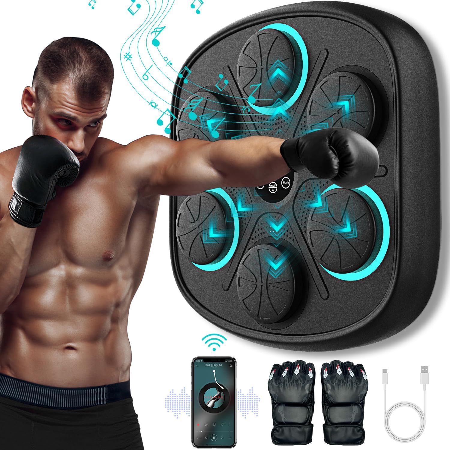Detalle de Poetish 32900-MBT Smart Music Boxing Machine with Bluetooth and LED Targets