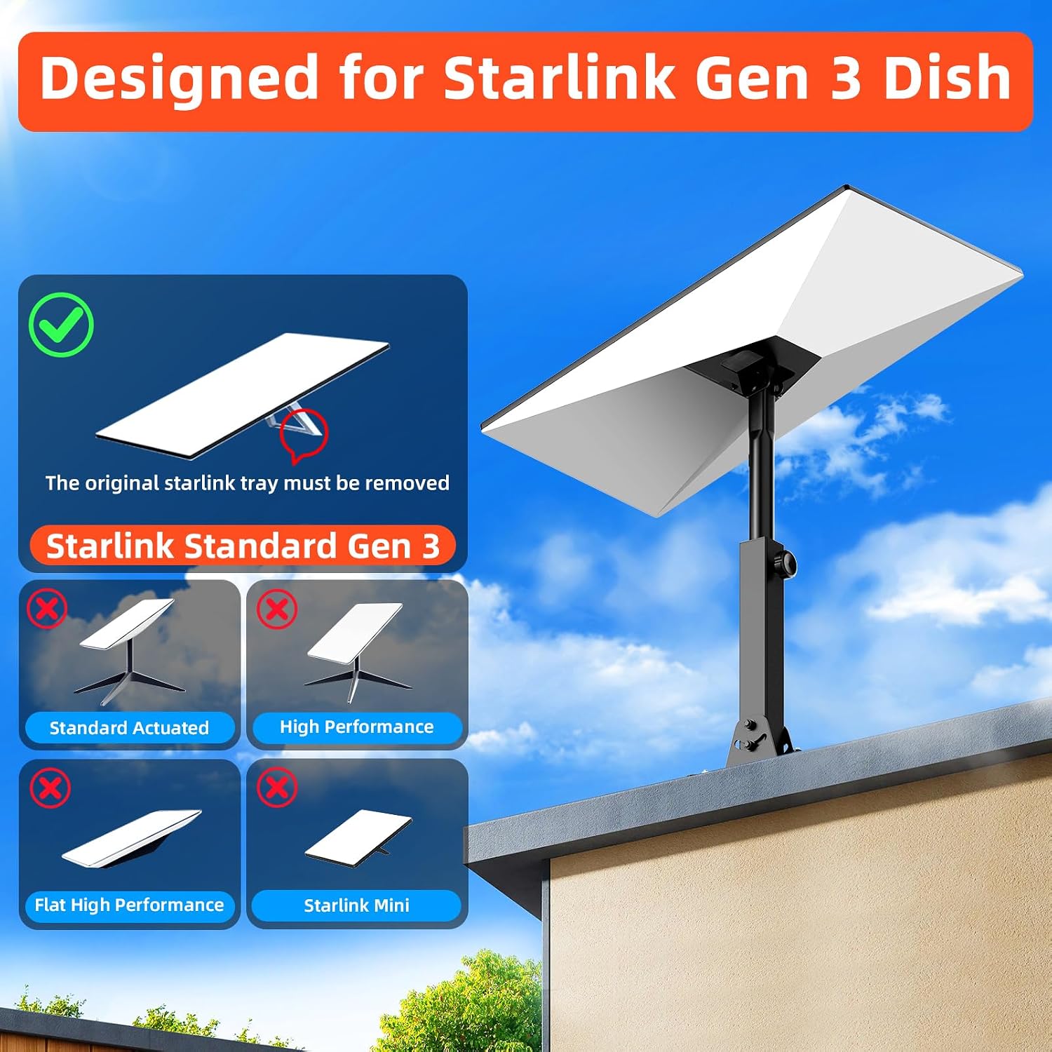 Detalle de Starlink Mount Adjustable Roof Mount Kit Gen 3/4/4X with Telescoping Arm