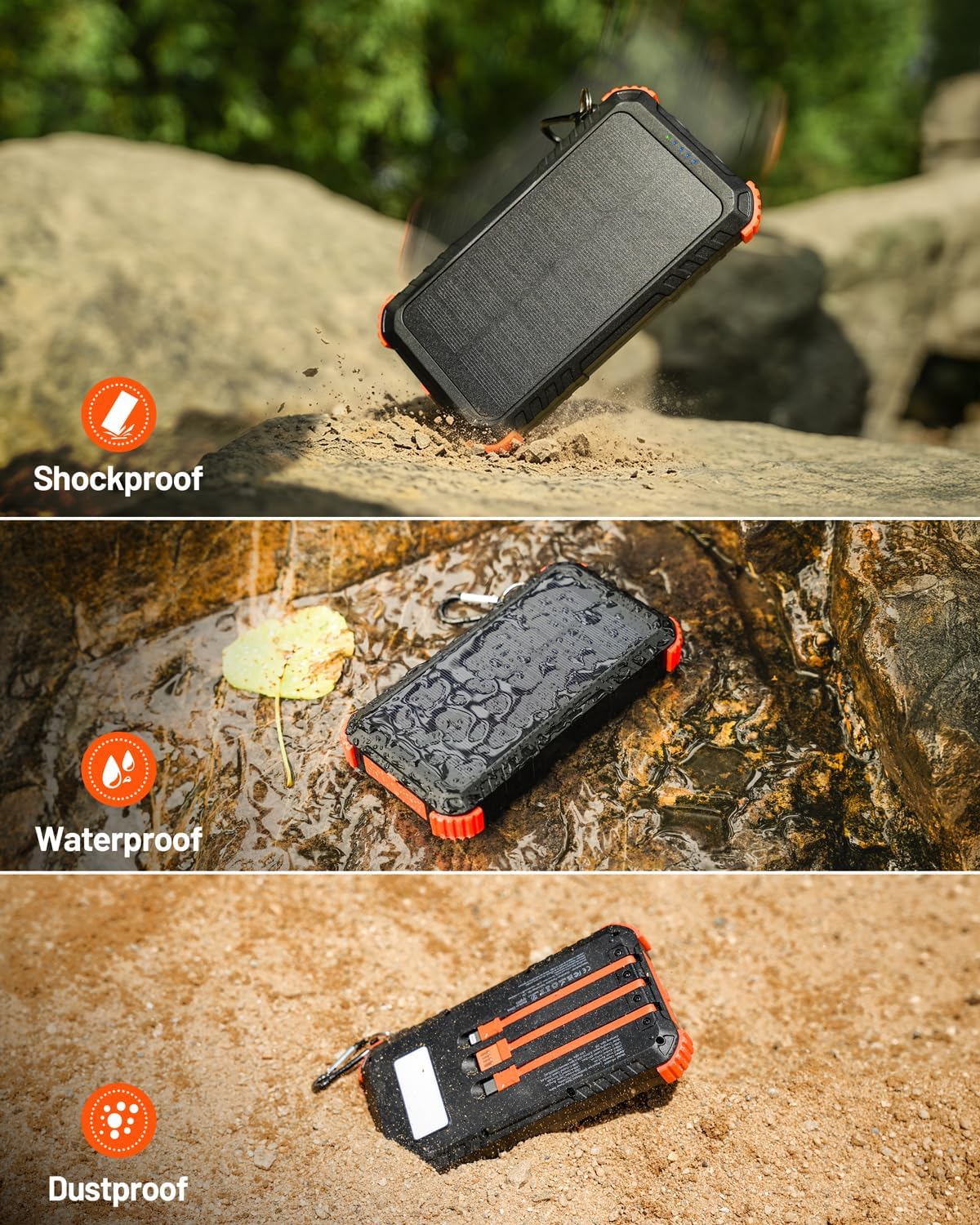 Thumbnail 6 de Uukto Solar Charger Power Bank, 20000mAh with Built-In Cables and Camping Lights