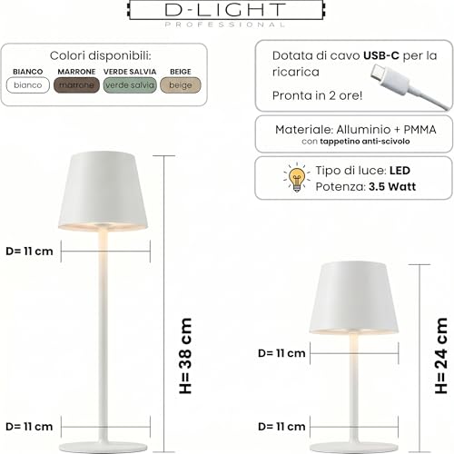 Thumbnail 1 de D-LIGHT PROFESSIONAL: Lampada da Tavolo Senza Fili con 3 Luci LED, USB e Dimmerabile (Bianco)