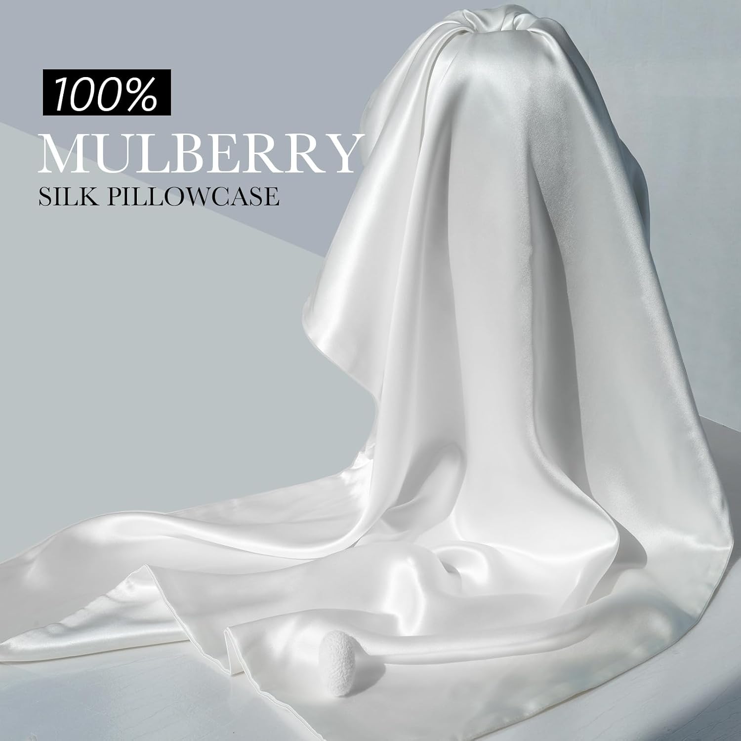 Thumbnail 3 de 100% Mulberry Silk Pillowcase for Hair and Skin (22 Momme, White, 20" x 26", 1 Pack) with Zipper