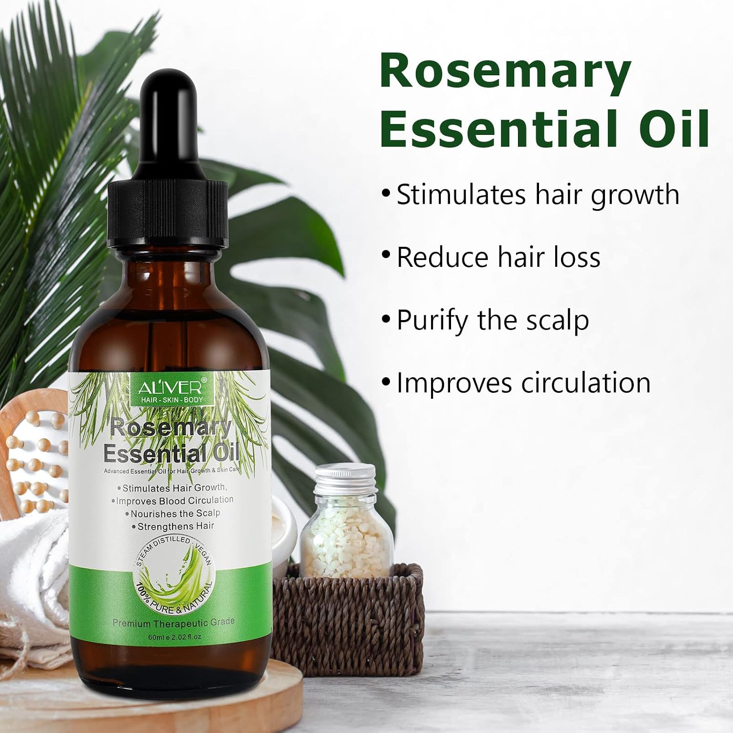 Thumbnail 6 de Huile Essentielle de Romarin – Croissance des Cheveux et Soin de la Peau, 100% Pure et Organique, 60 ML