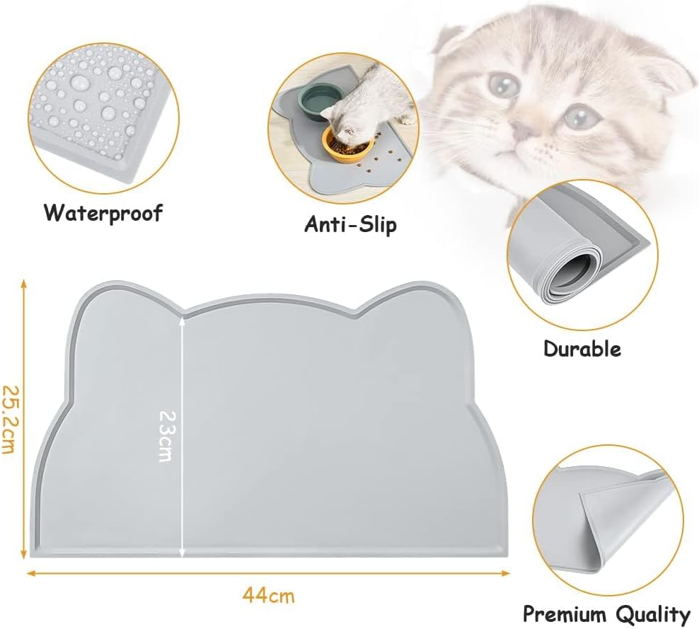 Detalle 2 de VSSHE Tappetino Ciotola per Cani e Gatti in Silicone 44 x 25 cm – Antiscivolo e Impermeabile, Grigio