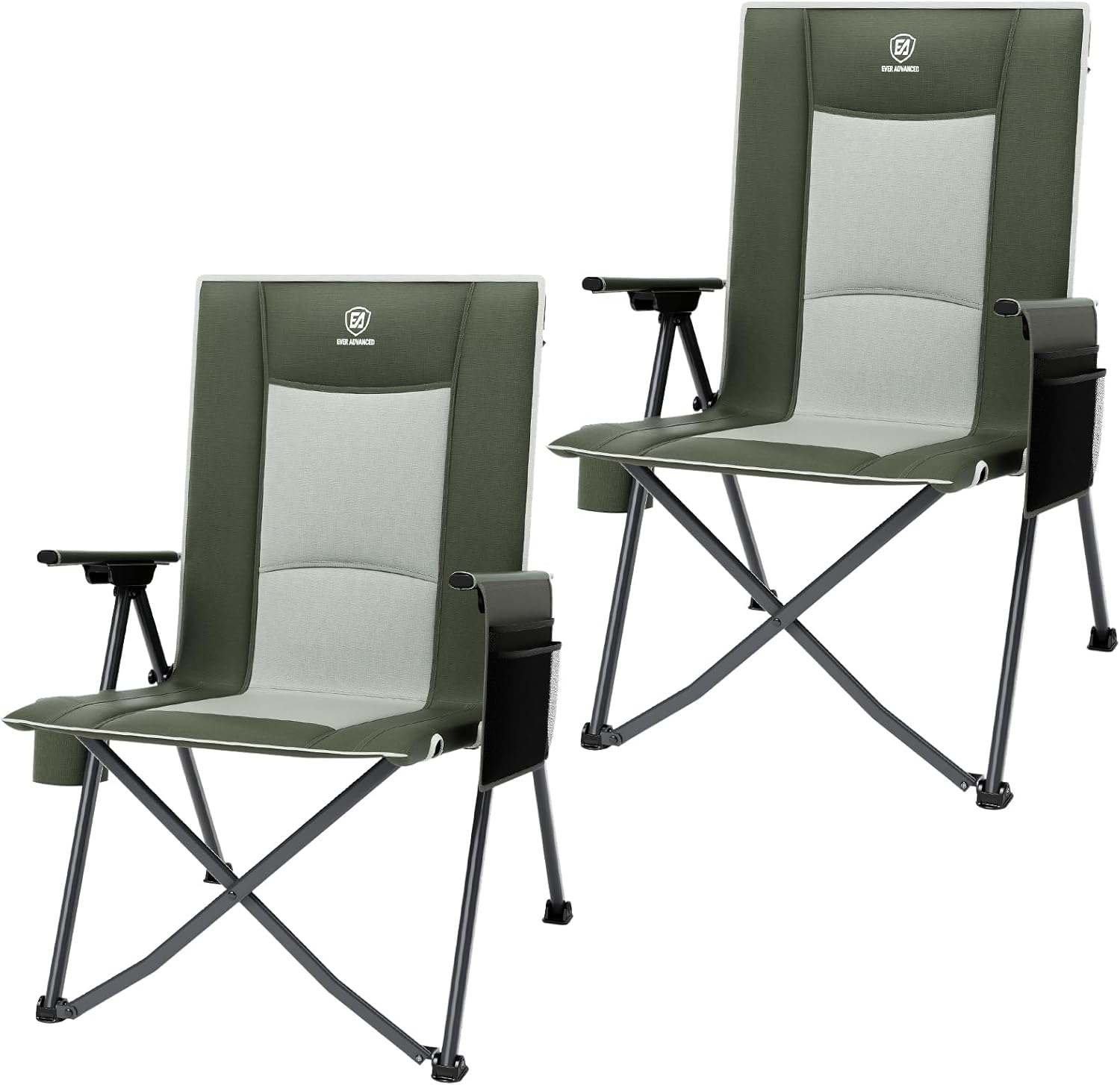 Detalle de EVER ADVANCED Luxury Camping Chair Folding Reclining Set of 2 (Green) with Cup Holder & 4-Position Back